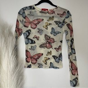 Guess Butterfly Sheer Long Sleeve Top